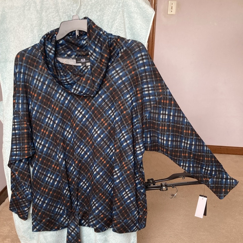 AGB plaid print pullover top with stretch casual shirt office 2X plus size - Picture 16 of 17